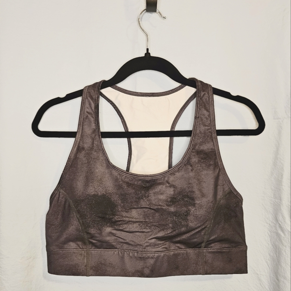 Fabletics On-The-Go Sports Bra in Gray Onyx Smudge - Size XL (approx)